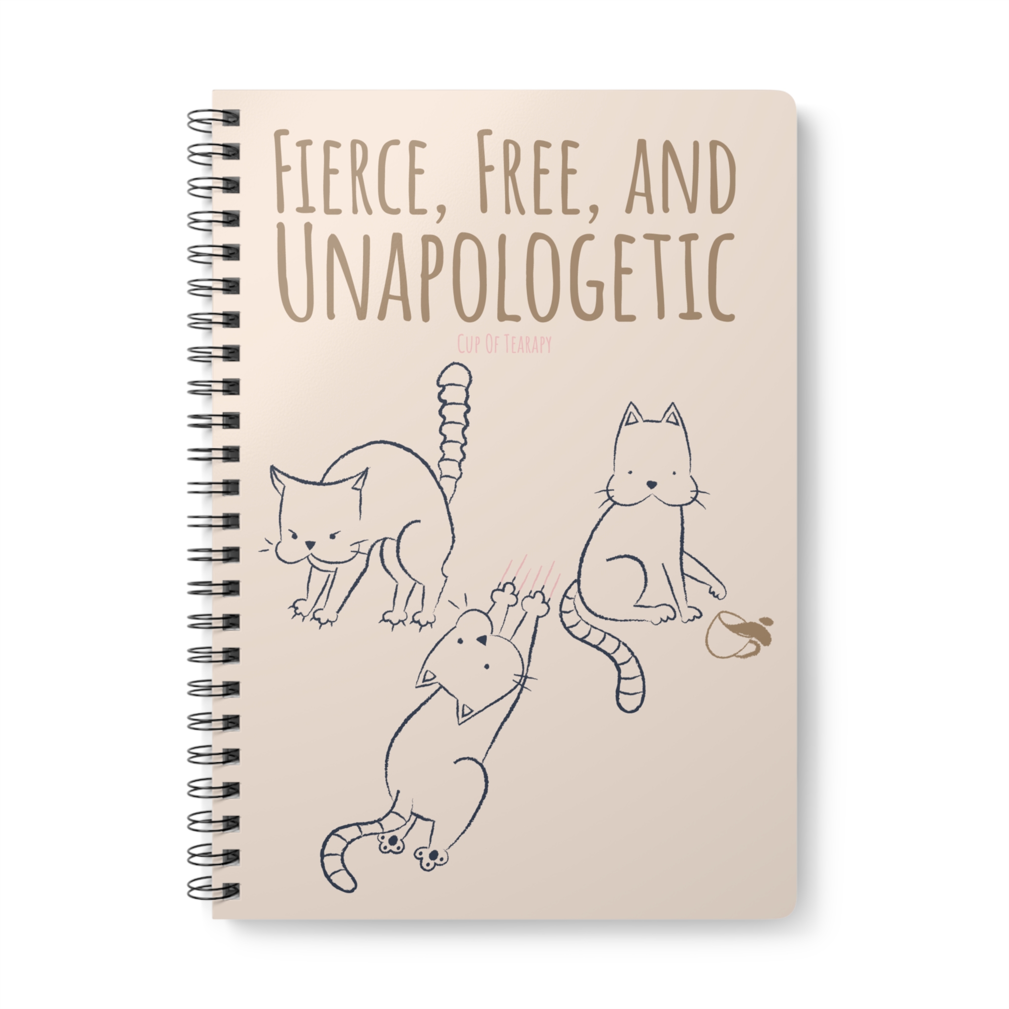 Fierce Free Unapologetic Cat Notebook I Motivational Journal for Cat Lovers, Minimalist Line Art, Sassy Stationery Gift, Self-Care Writing